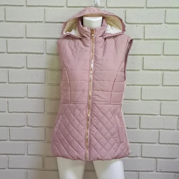 Cavalini Purplish Pink Sleeveless Hooded Fuzzy Lined Jacket. Size Small NWOT - Picture 1 of 12